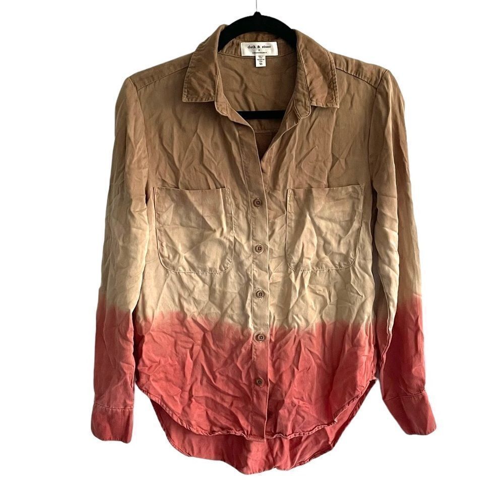 CLOTH & STONE Tan Rust Ombre Tencel Button Front Blouse XS
